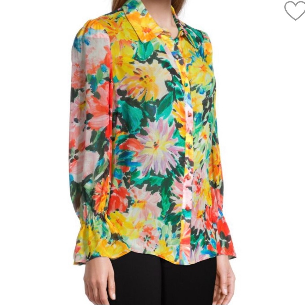 NWOT Milly watercolor garden silk chiffon floral button down point collar top P